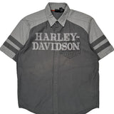Harley Davidson Spellout Short Sleeve Shirt - Large Grey Cotton