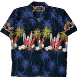 Surfboards And Palm Trees Favant Graphic Hawaiian Shirt - Large Multicoloured Cotton