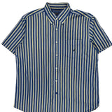Nautica Striped Short Sleeve Shirt - Large Yellow Cotton