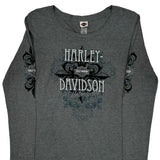 Harley Davidson Graphic Long Sleeve T-Shirt - Large Grey Cotton