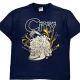 1980s Michigan City Hanes Graphic T-Shirt - Large Navy Cotton Blend