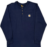 Carhartt Long Sleeve T-Shirt - Large Navy Cotton