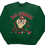 Taz Bah Humbug Looney Tunes Christmas Sweatshirt - Medium Green Cotton