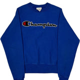 Reverse Weave Champion Spellout Sweatshirt - XS Blue Cotton