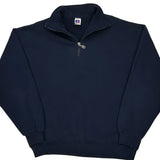 90S Made In USA Russell Athletic Blank 1/4 Zip - 2XL Navy Cotton Blend
