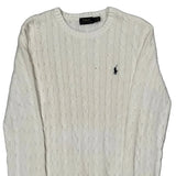 Polo By Ralph Lauren Cable Knit Sweater - Large White Cotton