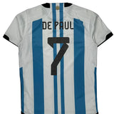 Argentina National Team Adidas 2022-23 De Paul Home Football Shirt - Medium Blue Polyester