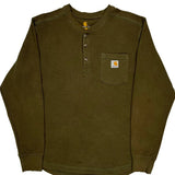 Carhartt Henley Long Sleeve T-Shirt - Large Green Cotton