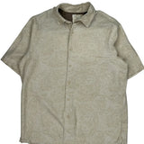 Tasso Elba Floral Short Sleeve Shirt - Large Beige Silk Blend