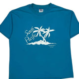 Single Stitch Hanes Graphic T-Shirt - XL Blue Cotton Blend