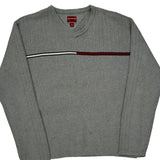 Vintage Hilfiger Denim Striped Jumper - Large Grey Cotton