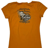Harley Davidson Graphic T-Shirt - Medium Orange Cotton
