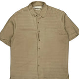 Perry Eliis Short Sleeve Shirt - Large Beige Silk