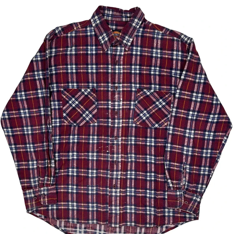 Dickies Checked Flannel Shirt - Large Blue Cotton