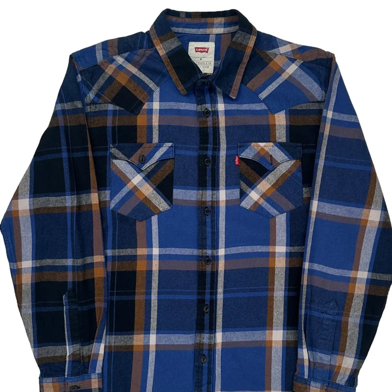 Levis Checked Flannel Shirt - Medium Blue Cotton