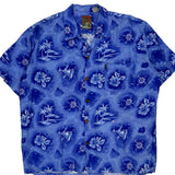 Pineapple Connection Floral Hawaiian Shirt - Large Blue Viscose