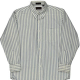 Chaps Ralph Lauren Striped Shirt - Large Blue Cotton Blend