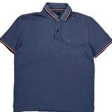 Tommy Hilfiger Striped Polo Shirt - Large Blue Cotton