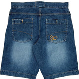 Sean John Double Knee Denim Shorts - 39″ Waist Blue Cotton
