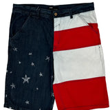 American Flag Qruel Graphic Denim Shorts - 40W 13L Blue Cotton