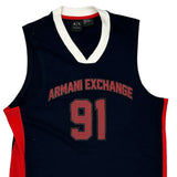 Vintage Armani Exchange Spellout Vest - Small Navy Cotton
