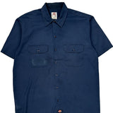 Dickies Short Sleeve Shirt - Large Blue Polyester Blend