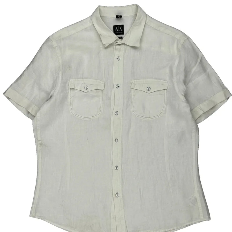 Armani Exchange Short Sleeve Shirt - Large White Linen