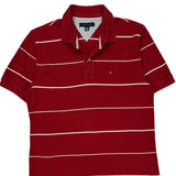 Tommy Hilfiger Striped Polo Shirt - Large Red Cotton