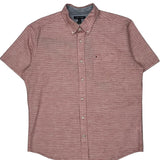 Tommy Hilfiger Striped Short Sleeve Shirt - Large Red Cotton
