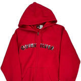 Vintage Quiksilver Spellout Hoodie - Medium Red Cotton Blend