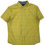Tommy Hilfiger Striped Short Sleeve Shirt - Large Yellow Cotton