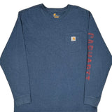 Original Fit Carhartt Spellout Long Sleeve T-Shirt - XL Blue Cotton