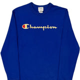Champion Spellout Long Sleeve T-Shirt - Medium Blue Cotton