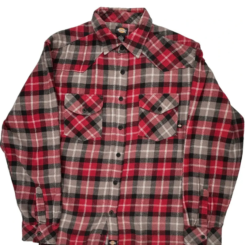 Dickies Checked Flannel Shirt - Large Red Cotton Blend