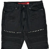 Lion Dynasty Studded Denim Shorts - 36W 12L Black Cotton