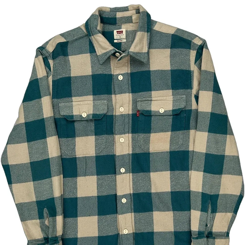 Levis Checked Flannel Shirt - Small Blue Cotton