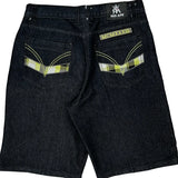 Plaid Pocket Detail Red Ape Denim Shorts - 34W 12L Dark Wash Denim