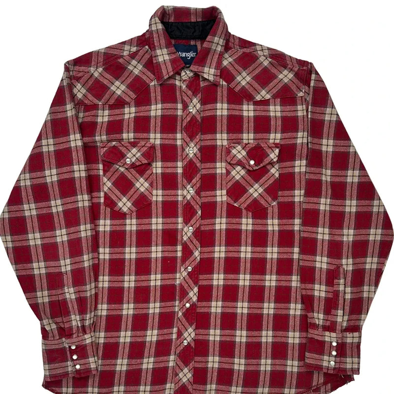 Wrangler Checked Flannel Shirt - Large Red Cotton