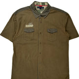 Camo Inner Collar Tommy Hilfiger Camo Short Sleeve Shirt - XL Brown Cotton