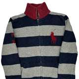 Age 10-12 Polo By Ralph Lauren Striped Zip Up - Large Grey Cotton