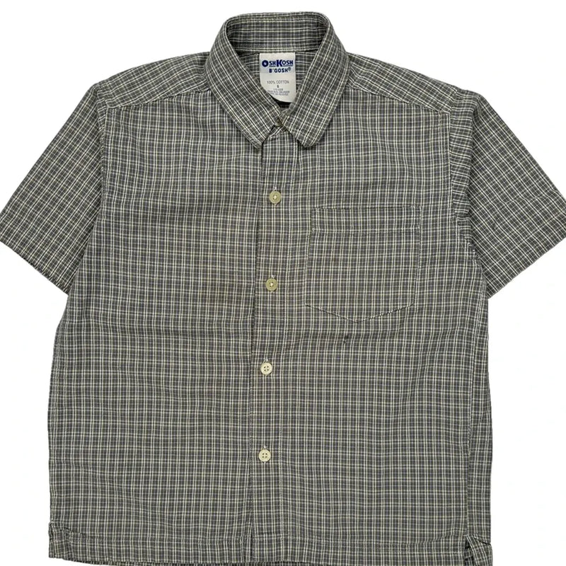 Age 6 Oshkosh Checked Short Sleeve Shirt - Small Grey Cotton