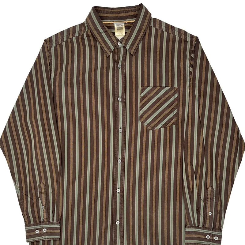 The North Face Striped Shirt - Large Brown Cotton