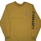 Carhartt Spellout Long Sleeve T-Shirt - XL Yellow Cotton Blend