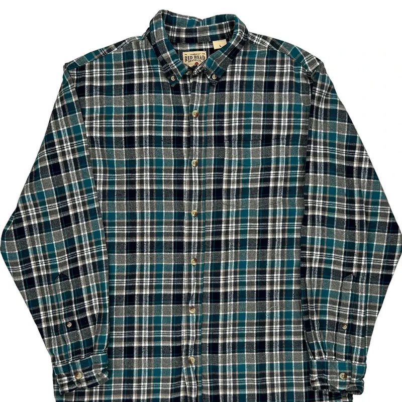 Red Head Checked Flannel Shirt - Large Multicoloured Cotton