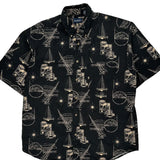 Nautical Print Puritan Graphic Hawaiian Shirt - Large Black Cotton