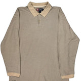 Chaps Ralph Lauren Striped Long Sleeve Polo Shirt - XL Beige Cotton Blend