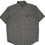 Chaps Ralph Lauren Checked Short Sleeve Shirt - Medium Blue Cotton Blend
