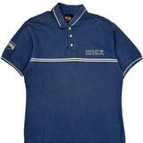 Harley Davidson Striped Polo Shirt - Medium Blue Cotton