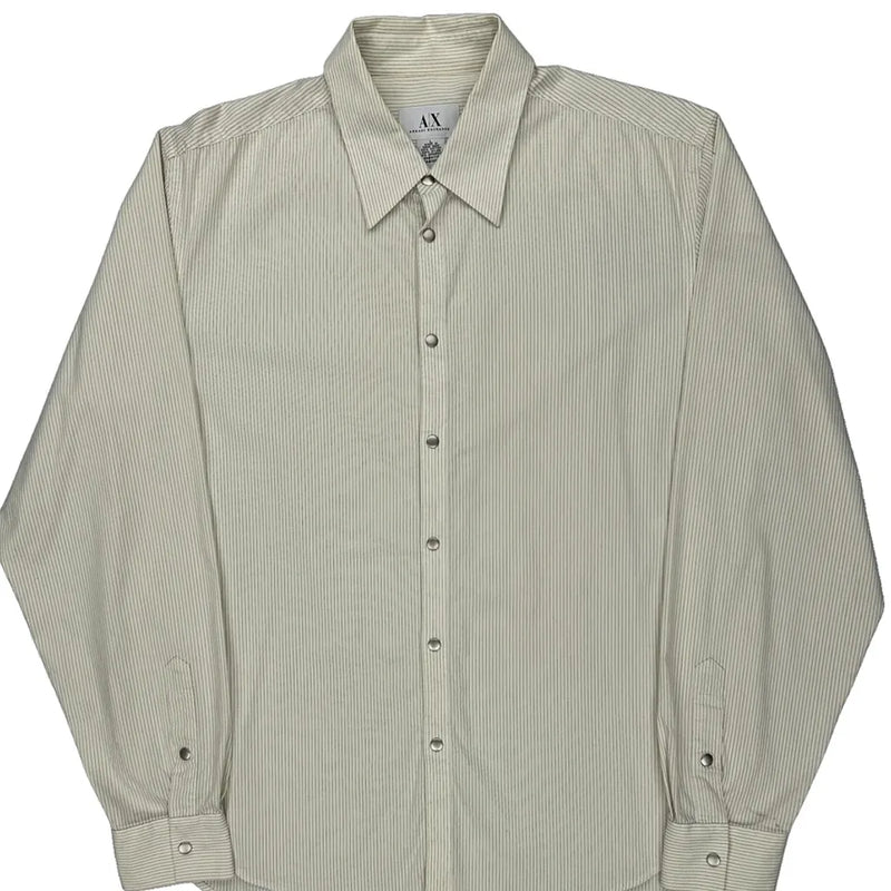 Armani Exchange Striped Shirt - Large Beige Cotton Blend