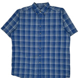 Tall Wrangler Checked Short Sleeve Shirt - XL Blue Cotton Blend